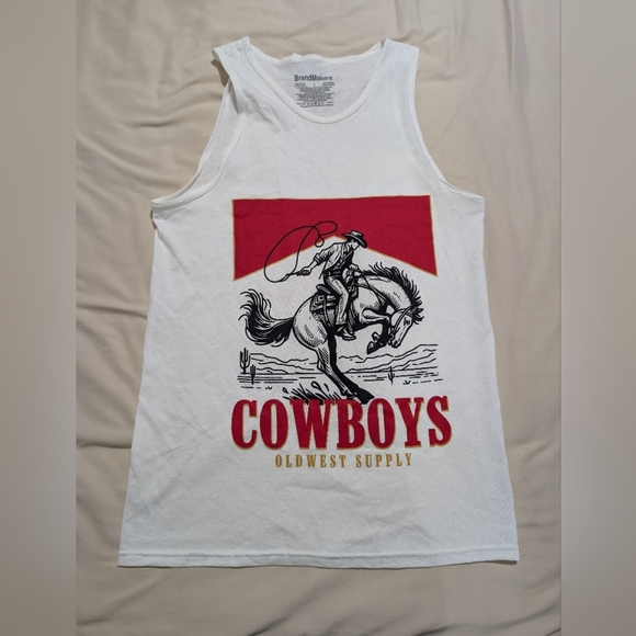 White and Red Cowboy Graphic Tank Top - Picture 1 of 6
